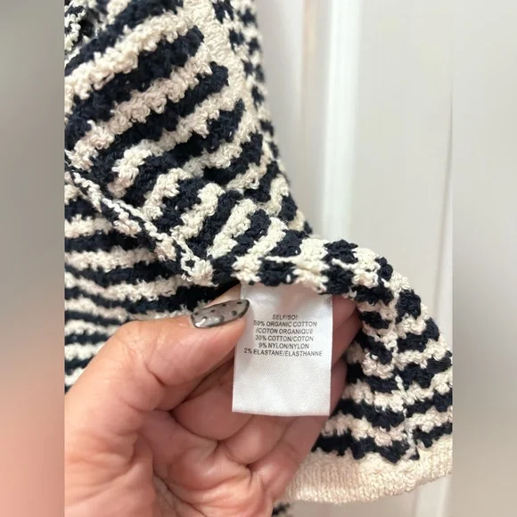 Tanya Taylor Ashton Organic Cotton Two Tone Sweater/Jacket White/Black Stripe - Picture 6 of 6